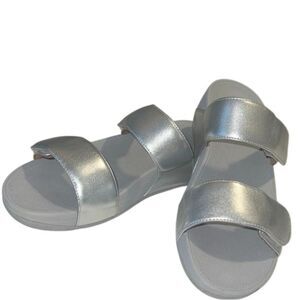 Fitflop Lulu Silver Adjustable Padded Straps Slip On Sandals Size 8